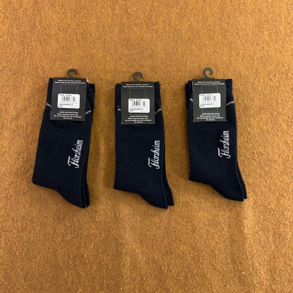 Florsheim Mens 8-12 Navy Bamboo Viscose Blend 3 Pair Pack Dress Socks NWT